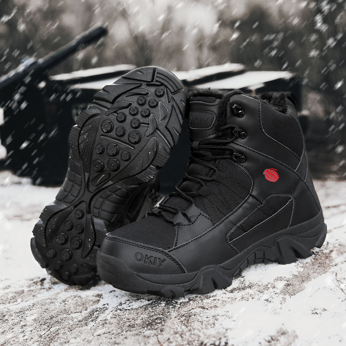 Men's High-Top Double-Sided Fleece Tactical Boots, Outdoor Military-Style Combat Boots, Insulated Training Boots, Special Forces Hiking Boots
